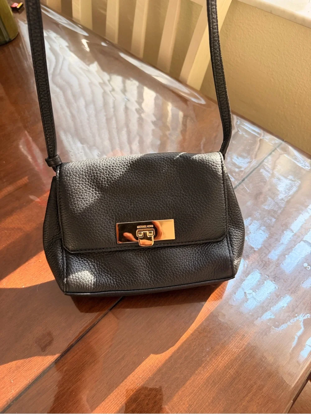 Michael Kors Black Pebbled Leather Crossbody with Gold Hardware